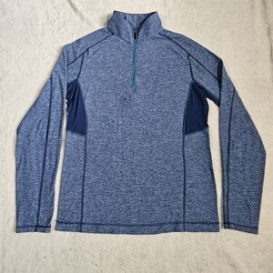 Lululemon Men's L Velocity 1/4 Zip Reflective Blue Gray W Thumb Holes Pocket